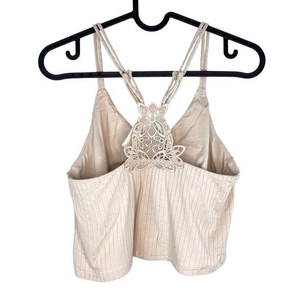 NWT Aerie Ribbed Lace Applique Crop Top / Longline Bralette Medium Sandalwood - Picture 3 of 7